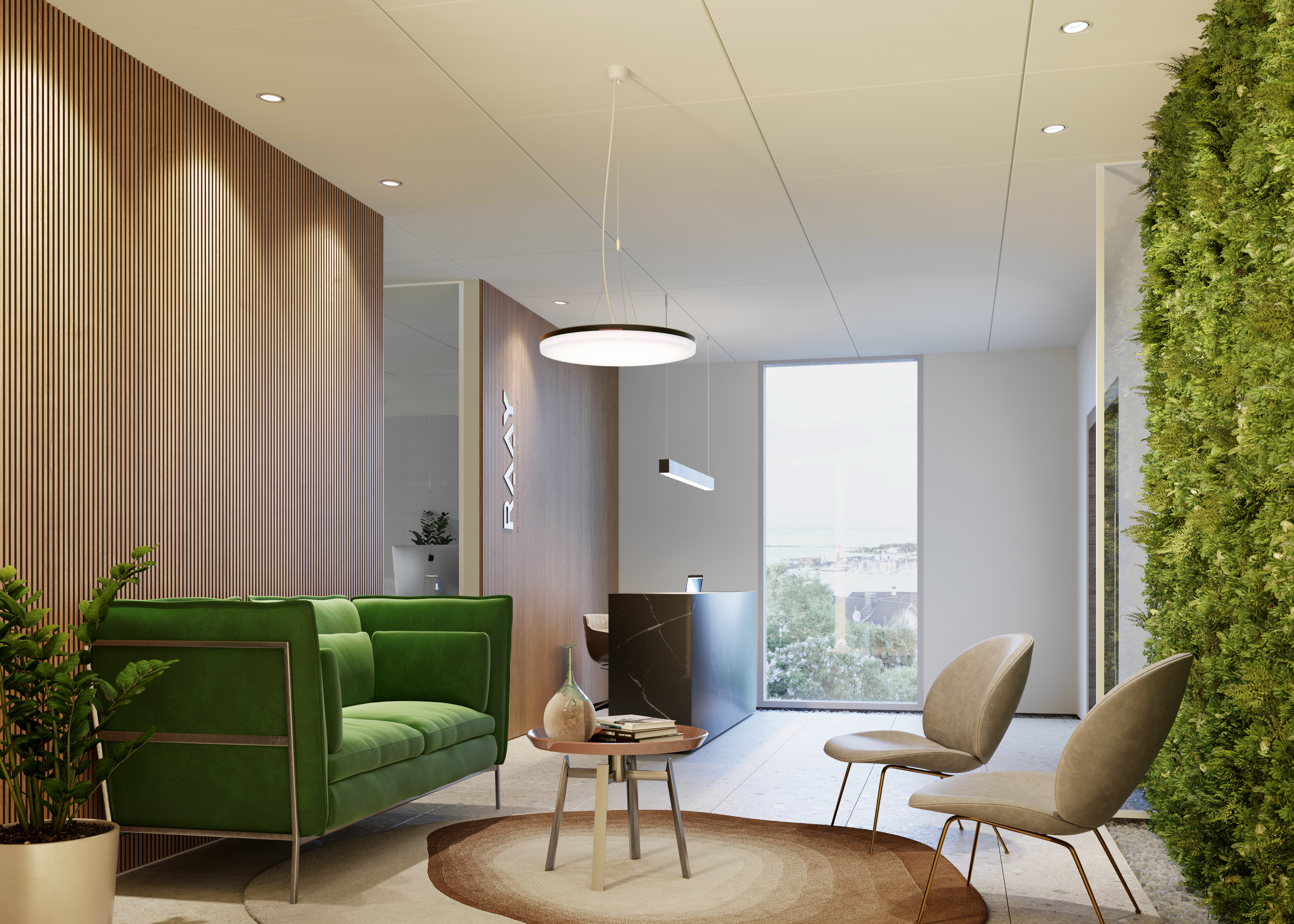Meeting area with luminaires